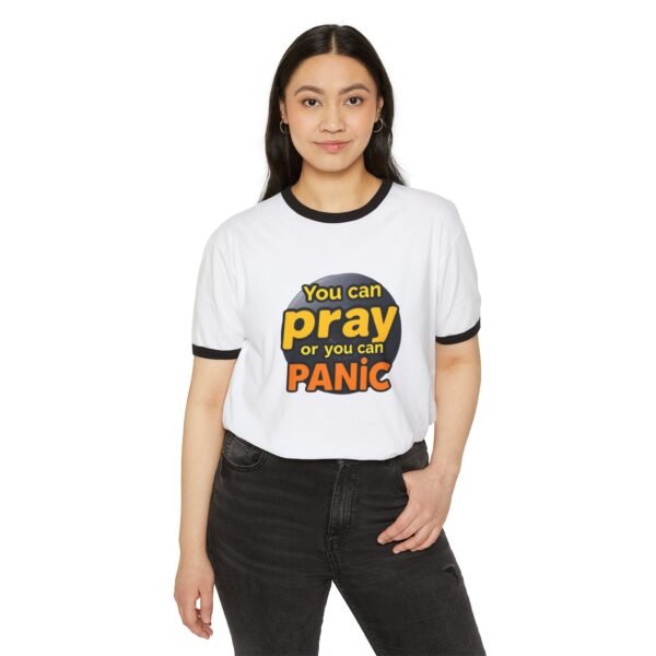 Faith Panic Button Unisex Ringer T-Shirt - Image 3