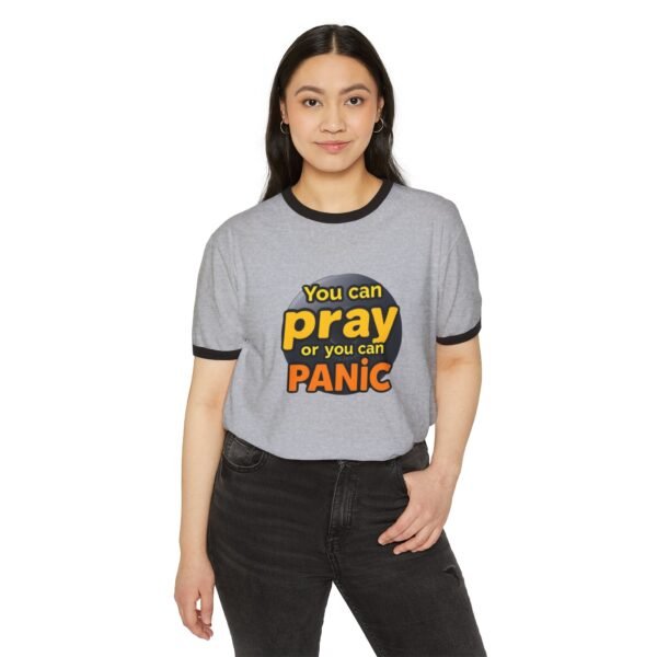 Faith Panic Button Unisex Ringer T-Shirt - Image 7